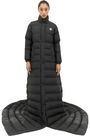 Moncler Frakke, Dame, Sort, XS, Uld, Quiltet Lang Dunjakke med Aftagelige Ærmer