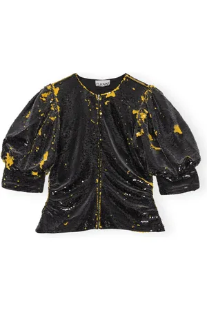 Ganni Bluser & Skjorter, Dame, Sort, S, Uld, Sequin Zip Blouse