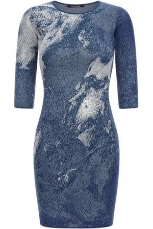 Roberto Cavalli Kjole, Dame, Blå, XS, Blå Strik Kjole med Vasket Effekt