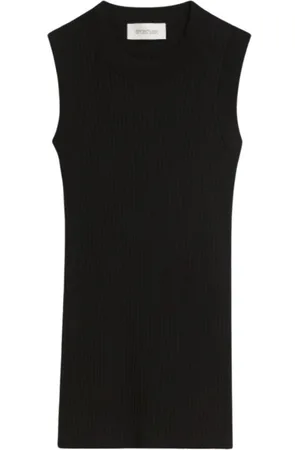 Sportmax Top, Dame, Sort, M, Bomuld, Ribbet bomuldsærmeløs top