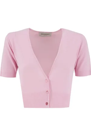 ERMANNO SCERVINO Strik, Dame, Lyserød, S, Uld, Cardigan med dyb udskæring og ribstrik