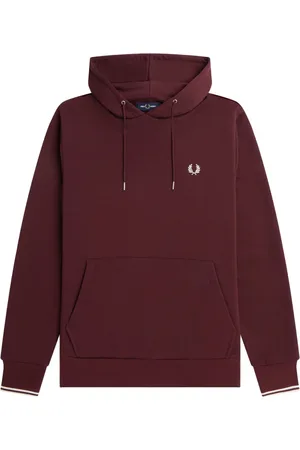Fred Perry Sweathshirts & Hoodies, Herre, Rød, XL, Bomuld, Mørkerød Hættetrøje med Kant