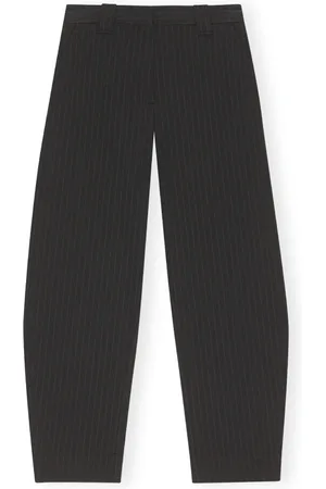 Ganni Bukser, Dame, Sort, L, Polyester, Elegante Nålestribede Mid-Rise Bukser