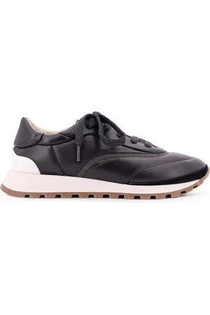 Brunello Cucinelli Sko, Dame, Sort, 36 EU, Læder, Læder Sneakers med Eksklusiv Stribe Detalje