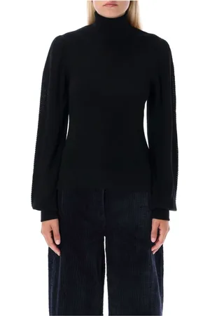 Ganni Strik, Dame, Sort, XS, Uld, Merino Lace Rollneck