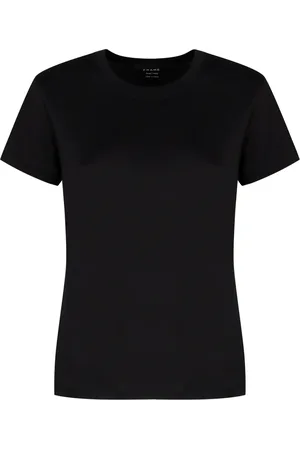 Frame Top, Dame, Sort, L, Bomuld, Ribbet bomulds T-shirt med rund hals
