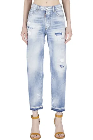 Dsquared2 Jeans, Dame, Blå, S, Uld, Stilfulde Straight Jeans med Malingplet-detaljer