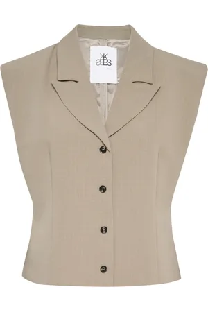 Karen by Simonsen Jakke, Dame, , XS, Elegant Revers Vest Jakke Ristet Cashew