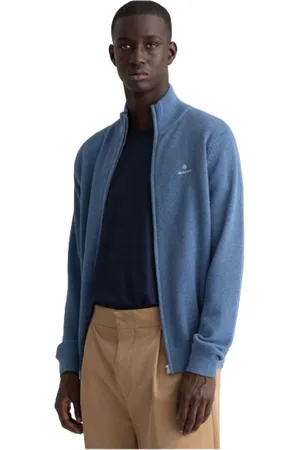 GANT Sweathshirts & Hoodies, Herre, Blå, 4XL, Bomuld, Slim Fit Zip-Up Bomulds Piquévæst