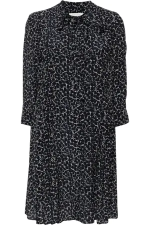 Maison Kitsuné Kjole, Dame, Blå, 2XS, Ink Blomstret Mini Kjole