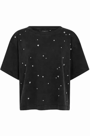 Copenhagen Muse Top, Dame, Sort, XS/S, Bomuld, Diamant T-shirt med funklende detaljer