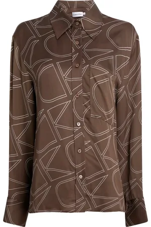 Calvin Klein Bluser & Skjorter, Dame, Brun, M, Bomuld, Monogram Print Skjorte