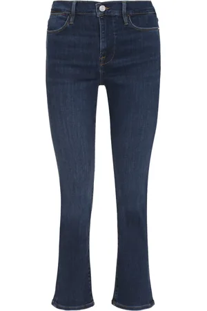 Frame Jeans, Dame, Blå, W24, Bomuld, Straight-Leg Jeans med Kontrastsyninger