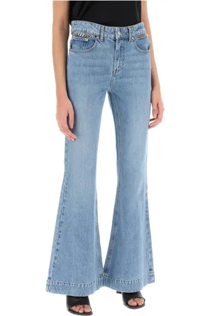 Stella McCartney Jeans, Dame, Blå, W28, Bomuld, Flared Jeans med Falabella Kæde-detalje