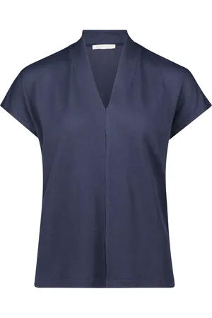 Betty & Co Bluser & Skjorter, Dame, Blå, XL, Uld, Casual skjorte med V-udskæring