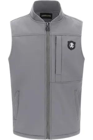 Roberto Cavalli Jakke, Herre, Grå, 3XL, Uld, Logo Polstret Vest Grå Made in Italy