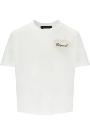 Dsquared2 Top, Dame, Hvid, S, Bomuld, Boxy Fit Hvid T-shirt med Hjerte