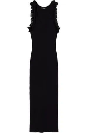 Twin-Set Kjole, Dame, Sort, M, Bomuld, Ribbet Bomuld Bodycon Kjole med Rynkede Detaljer