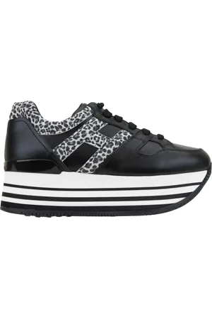 Hogan Sko, Dame, Sort, 34 EU, Læder, Animal Print Lace-Up Sneakers