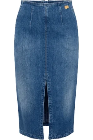 Elisabetta Franchi Nederdel, Dame, Blå, S, Denim, Denimnederdel med slids