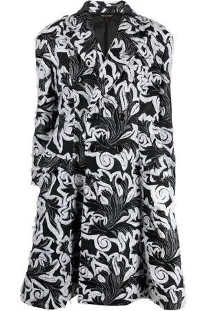 Comme des Garçons Kjole, Dame, Sort, M, Bomuld, Sort Blomstret Jacquard Dobbeltknappet Frakke