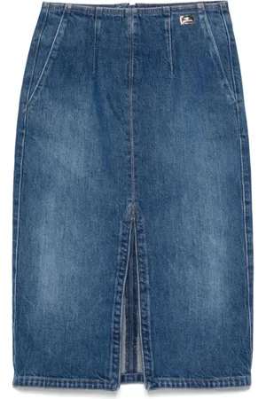 Elisabetta Franchi Nederdel, Dame, Blå, M, Denim, Denim Pencil Skirt med Franske Lommer