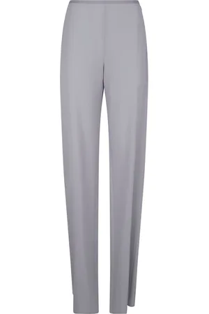 Emporio Armani Bukser, Dame, Grå, XS, Satin, Bredbenede bukser med satin kant