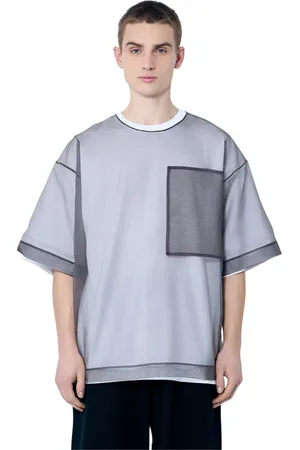DRIES VAN NOTEN Top, Herre, Hvid, L, Bomuld, Gennemsigtig Overlay Crewneck T-shirt med Kontrastpaneler
