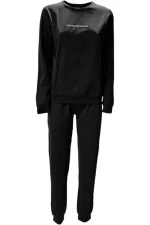 Emporio Armani Sport, Dame, Sort, M, Bomuld, Bomulds Sort Logo Bogstaver Pyjamas Sæt