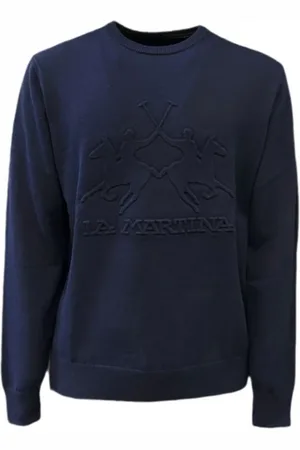 La Martina Sweathshirts & Hoodies, Herre, Blå, S, Uld, Blå sweater med tone-i-tone logo