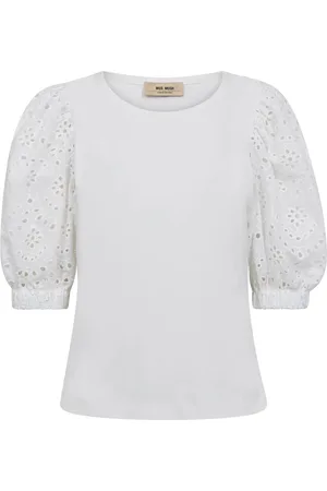 Mos Mosh Bluser & Skjorter, Dame, Hvid, L, Bomuld, Elegant broderet ærme t-shirt top