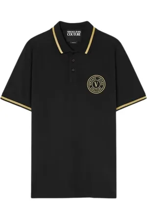 VERSACE Top, Herre, Sort, 3XL, Uld, Sort Guld Broderet Polo Skjorte