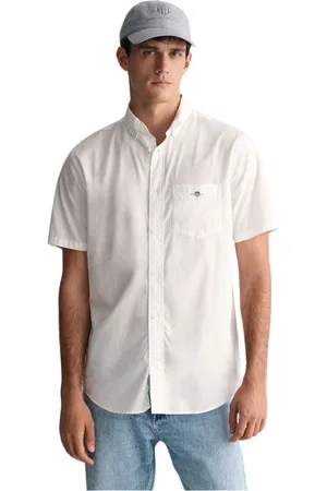 GANT Skjorte, Herre, Hvid, M, Bomuld, Regular Fit Klassisk Poplin Kortærmet Skjorte