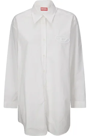 Diesel Bluser & Skjorter, Dame, Hvid, XL, Bomuld, Oversized Logo Broderet Langærmet Skjorte