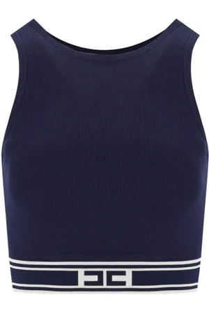 Elisabetta Franchi Top, Dame, Blå, S, Stribet Racerback Cropped Top