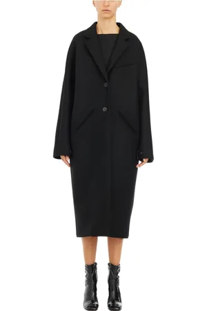 Courrèges Frakke, Dame, Sort, S, Uld, Uld Cocoon Lang Frakke