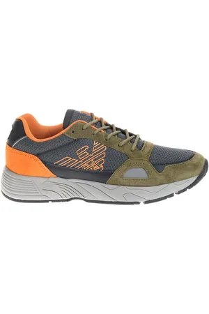 Emporio Armani Sko, Herre, Flerfarvet, 42 1/2 EU, Læder, Grønne Grå Sneakers