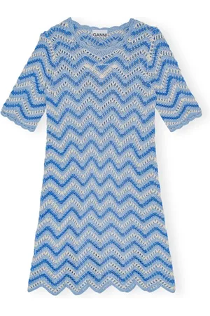 Ganni Kjole, Dame, Blå, M, Bomuld, Cotton Crochet Mini Dress