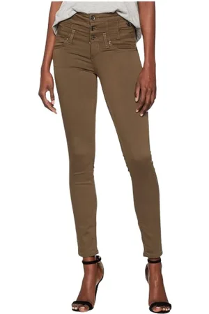 Liu Jo Jeans, Dame, Brun, W24, Bomuld, High Waist Skinny Jeans med Knapdetaljer
