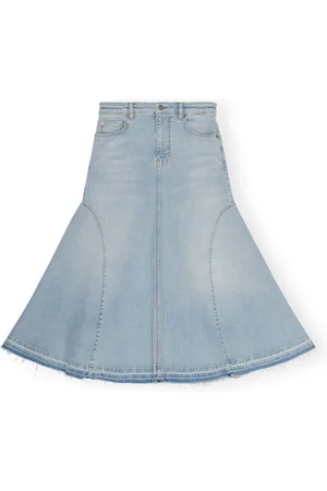 Ganni Nederdel, Dame, Blå, S, Denim, Denim Midi Nederdel med Lommer