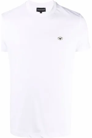 Emporio Armani Top, Herre, Hvid, L, Bomuld, Bomulds T-shirt i Klassisk Stil