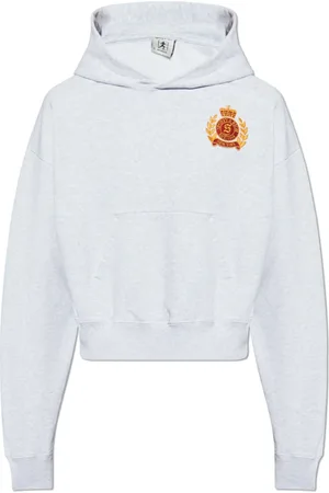 Sporty & Rich Sweathshirts & Hoodies, Herre, Grå, S, Bomuld, NY Crest Cropped Hættetrøje