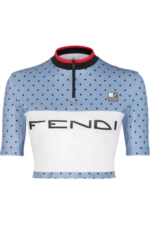 Fendi Top, Dame, Blå, S, Uld, Blåstribet Cropped Top med Halvlynlås