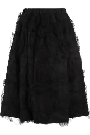 Comme des Garçons Nederdel, Dame, Sort, M, Uld, Tekstureret Midi Nederdel