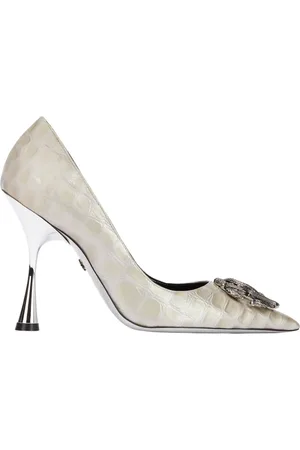 Roberto Cavalli Sko, Dame, Grå, 36 EU, Læder, Spejlsnake-monogram læderpumps