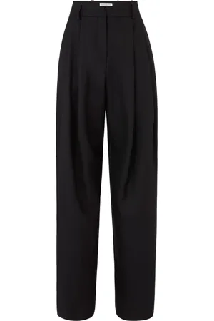 Nina Ricci Bukser, Dame, Sort, 4XL, Satin, Plisserede bukser med vide ben