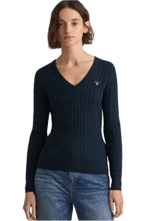 GANT Strik, Dame, Blå, S, Bomuld, Twisted Cotton V-Neck Sweater