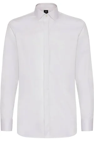 Boggi Milano Skjorte, Herre, Hvid, 2XL, Satin, Cotton Satin Slim Fit Skjorte