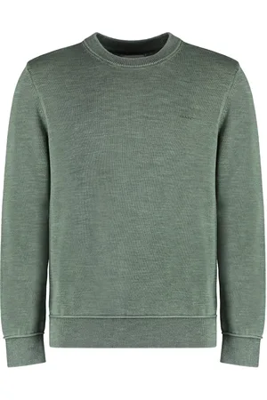 GANT Strik, Herre, Grøn, XL, Bomuld, Ribstrikket bomulds sweater med rund hals