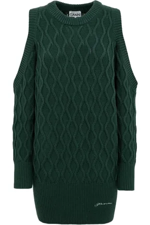 Ganni Strik, Dame, Grøn, XS, Bomuld, Crew Neck Sweater